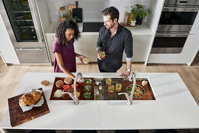 Ruvati 45-inch Double Bowl Workstation Kitchen Sink - Undermount 16 Gauge Stainless Steel Kitchen Sink with Two-Tiered Ledge & Accessories - RVH8253