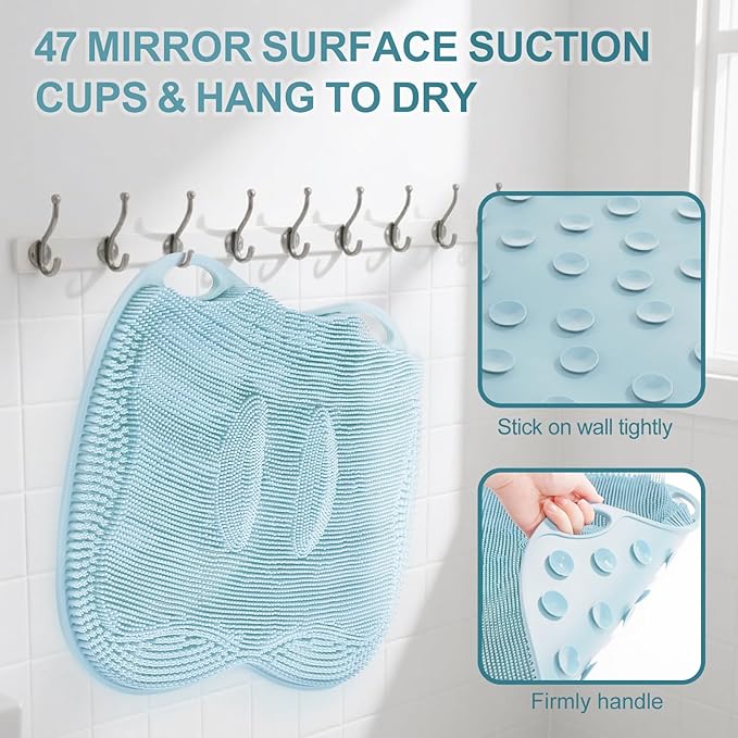 Foot Scrubber Mat Large Feet Scrubber + Pumice Stone 2 Pack for Shower Floor Bathtub - Dead Skin Callus Remover, Foot Spa Toes Between Brush Exfoliating Cleaner Pad in Shower Non-slip Messager, Blue