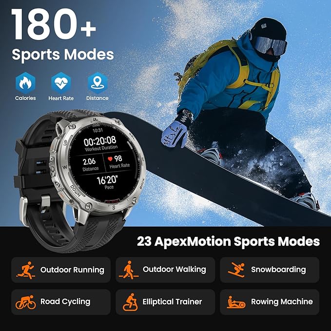KOSPET Tank T4 GPS Smart Watch, Full Stainless Steel Body, Global Offline Maps & 6 Satellite Positioning, 100M Waterproof 45m Freediving, 1.43" AMOLED Display Outdoor Rugged Smartwatch for Men