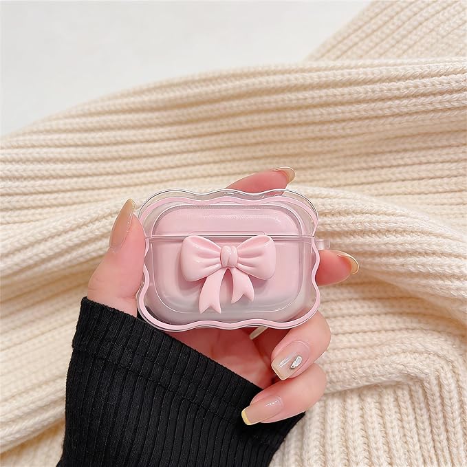 for Airpods Pro 3 Case 2025, Funny 3D Cartoon AirPods Pro 3rd Genaration Case,Floral Bow AirPods Case with Keychain • Cute Kawaii AirPod Cover Pink Bow Case for Women Girls