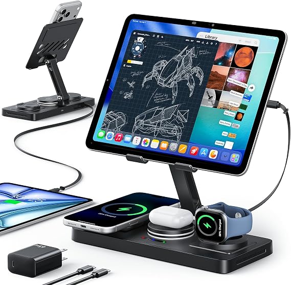 5 in 1 Charging Station for Apple Multiple Devices &65W Adapter, 30W Max Bulit-in Retractable Cable Fast Wired Charging Stand for iPad/Tab, Foldable Magnetic Wireless Charger for iPhone 17/iWatch/Buds - Image 7