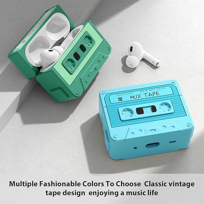 AirPods Pro 2 Case Cover, KOREDA Funny Cassette Tape Design Case for Airpods Pro 2nd Generation/1st Generation (2023/2022/2019), Cute Cartoon Fashion Silicone Protective Case for Women Men