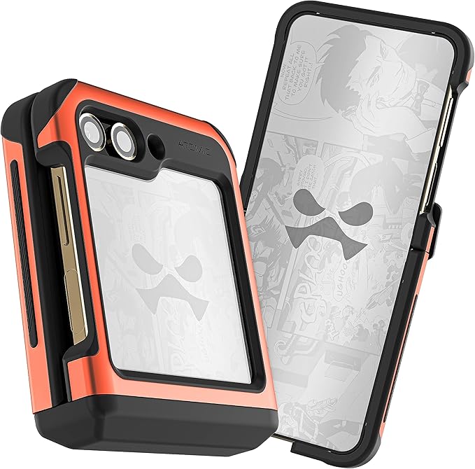 Ghostek Atomic Slim Samsung Z Flip 5 Case - Tan Fabric Back with Orange Metal Bumper, Shockproof & Dual Layer Protective Phone Case, Limited Edition Color for 2023 Galaxy Z Flip 5 Case (6.7") (Orange)