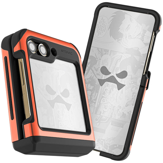 Ghostek Atomic Slim Samsung Z Flip 5 Case - Tan Fabric Back with Orange Metal Bumper, Shockproof & Dual Layer Protective Phone Case, Limited Edition Color for 2023 Galaxy Z Flip 5 Case (6.7") (Orange)