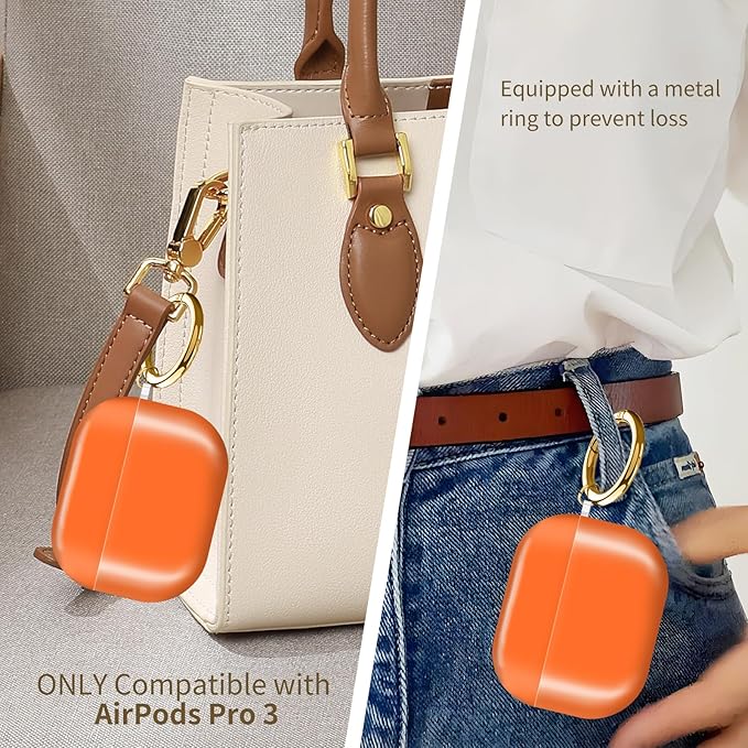 AirPod Pro 3 (2025) Case Cover for Women, Cute Shockproof Protective Case with Gold Round Buckle, Anti-Drop Design Compatible with Apple AirPods Pro 3rd Generation (USB-C Cable) Orange