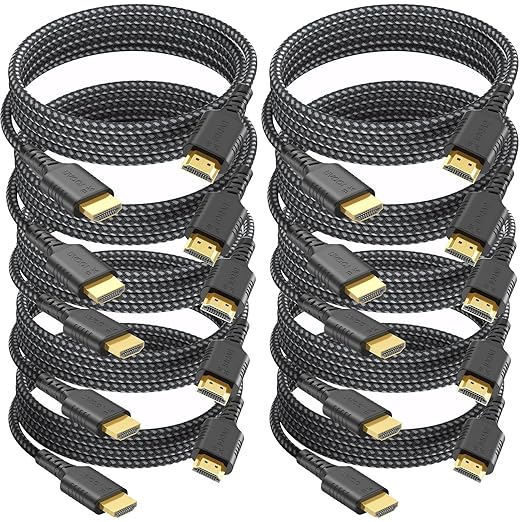 8K HDMI Cable 10-Pack 6FT, HDMI 2.1 Cord Multi Pack 48Gbps Ultra High Speed Cable, Supports 8K@60Hz & 4K@240Hz/165/144Hz, HDR, eARC, VRR, Compatible with PS4/PS5, Xbox Series X, Switch, PC, Monitor