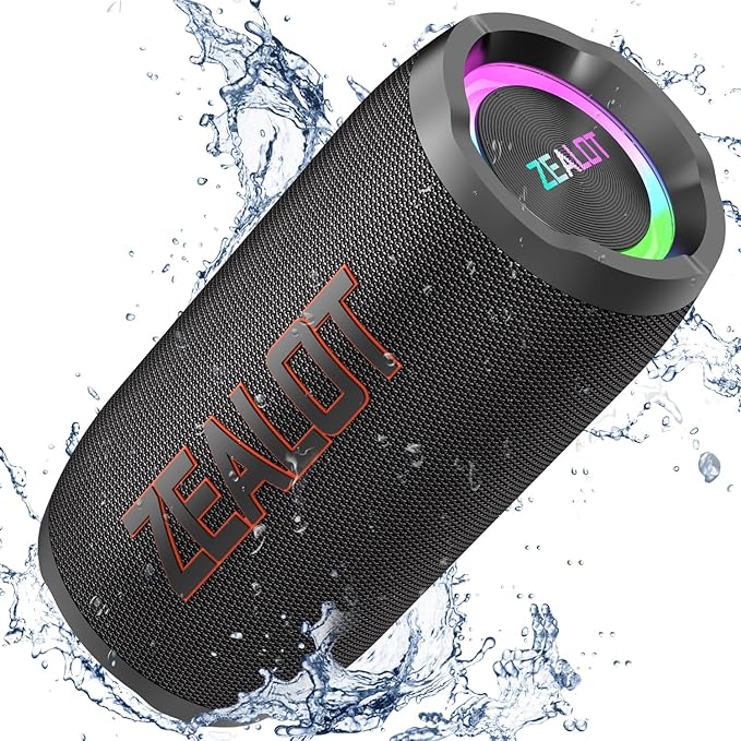 ZEALOT Portable Bluetooth Speaker,80W Peak(60W) Booming Sound Speakers with LED Light,Bluetooth 5.3, Loud Speaker for Home,Party,Camping,Beach,Gifts(Black)