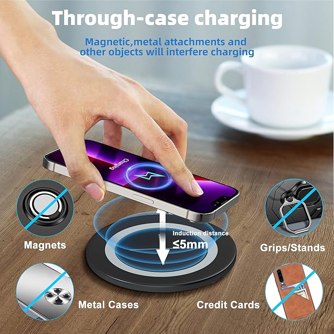 Desk Wireless Charger, JE Make IT Simple Desktop Grommet Power Wireless Charging Pad, for iPhone 16/15/14/13/12 Series, Samsung, Airpods and All Phones with Wireless Charging (Black)