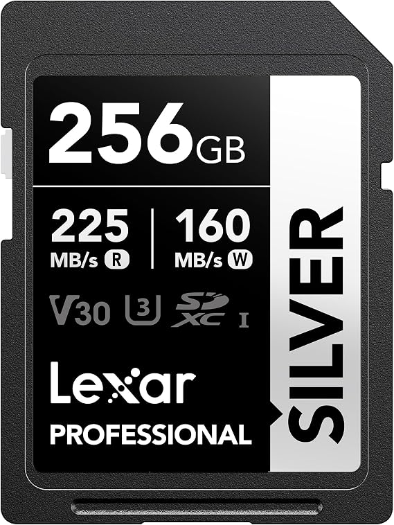 Lexar 256GB Silver SD Memory Card, 225MB/s Read, 4K, V30, U3, UHS-I