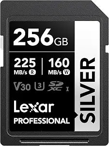 Lexar 256GB Silver SD Memory Card, 225MB/s Read, 4K, V30, U3, UHS-I