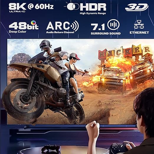 8K HDMI 2.1 Cable 6.6 FT 5-Pack, Shielded HDMI Cord 6.6FT, 48Gbps High Speed Computer HDMI TV Monitor Cord-8K@60Hz, 4K@120Hz/165Hz, HDCP 2.2&2.3, HDR 10 for ARC, eARC, PS4 PS5 Sound Bar/Roku