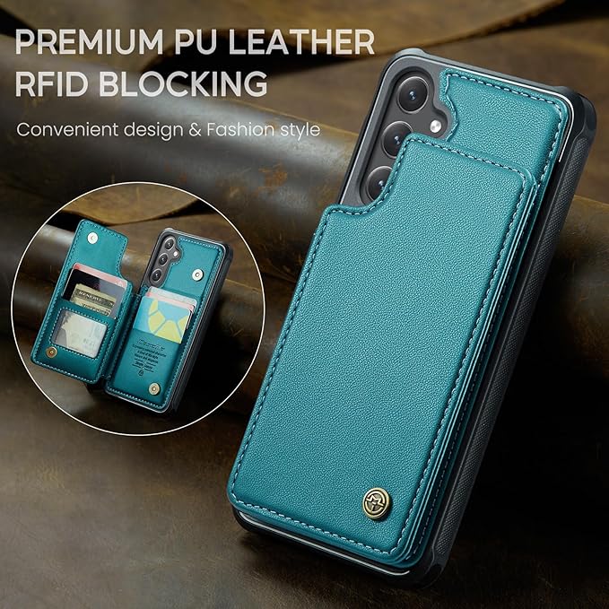 Bemal for Samsung Galaxy S25 Plus Wallet Case with Card Holder, RFID Blocking, Shockproof Leather Kickstand for Men and Women, Durable Protective Phone Cover for 6.7", Bluish Green