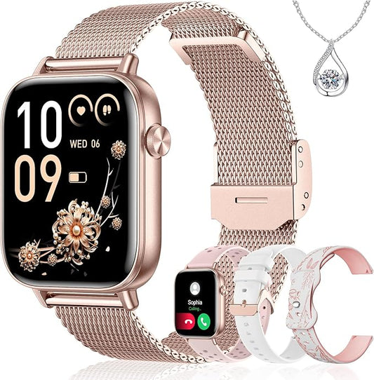 Iaret Smart Watch for Women, 1.83" HD Fitness Tracker with 4 Bands, Answer/Make Calls, Heart Rate/Sleep/SpO2/Step Tracking, 100+ Sport Modes, Android/iPhone Compatible Gift (Rose Gold)