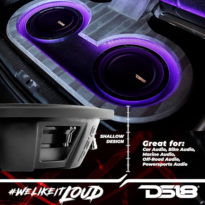 DS18 PSW12.2D 12" Shallow Mount Subwoofer 1200 Watts Max Power 600 Watts RMS Dual Voice Coil 2+2 OHMS Water Resistant - Best Sub for Tight Spaces in Car & Trucks - 1 Speaker