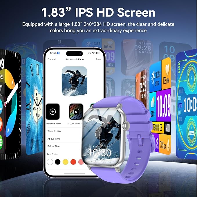 Smart Watches for Men Women, 1.83" HD Touchscreen with Bluetooth Calling, IP68 Waterproof Fitness Tracker, 120+ Sport Modes, 24/7 Heart Rate & Sleep Monitor, Compatible with iPhone Android (Purple)