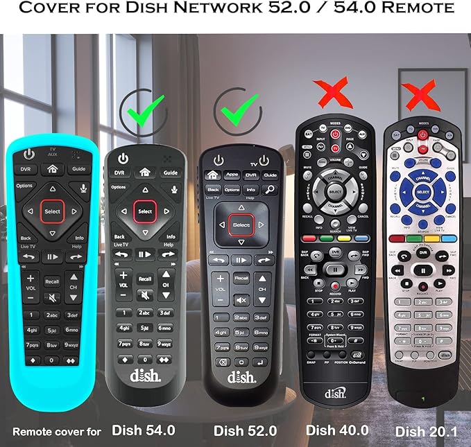4 Pack Cover for Dish Network Remote, Case for Dish TV Remote Control 52.0/54.0 Replacement, Silicone Skin Sleeve Glow in The Dark Green Blue Purple Red