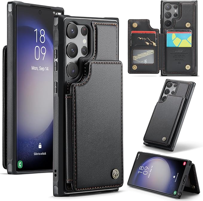 Bemal for Samsung Galaxy S23 Ultra Wallet Case with Card Holder, RFID Blocking, Shockproof Leather Kickstand for Men and Women, Durable Protective Phone Cover for 6.8", Black