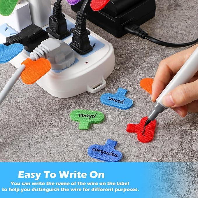 32 Pcs Cable Labels, Ymapinc Multi-Color Electronic Cable Labels Tags Writeable Cord Label for Computers Management Wire Tags Self-Adhesive Nylon Label