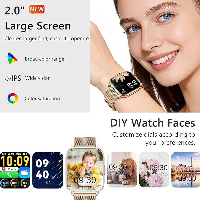 Smart Watch 45mm for Women Men(Dial/Answer Calls), 2.0" Fitness Tracker Watch with Heart Rate/Blood Pressure/Blood Oxygen Monitor for Android iOS