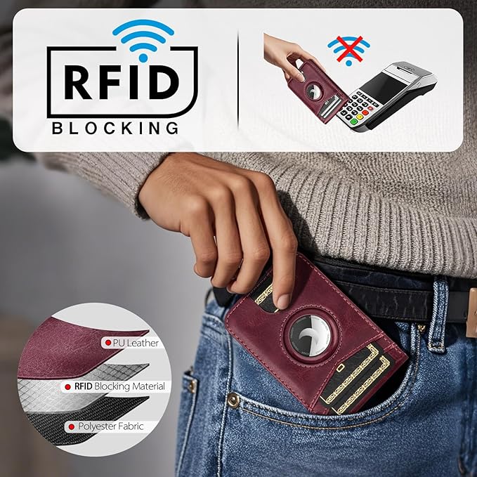Compatible with Magsafe Case with RFID Blocking Card Holder AirTag pocket for iPhone 17/16/15/14/13/12 Pro/Pro Max/PlusSeries,Not Fit iPhone Mini,Wine Red
