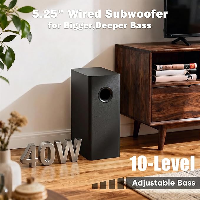 Sound Bar for Smart TV,3.1ch Soundbar with Wired Subwoofer,100W Deep Bass, TV-ARC/Optical/AUX/Bluetooth 5.3 Connect, Surround Sound System for TV PC/Gaming/Projectors
