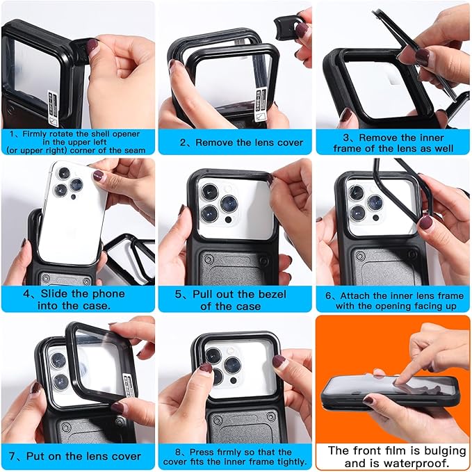 AICase Waterproof Phone Case,Universal Self-Check Function Underwater Pouch Dry Bag Beach Floating Shower Snorkeling for iPhone 16/16pro/15/15pro/14/14pro/13/13pro/12/12pro,11pro/xs/x for 6.3" Black