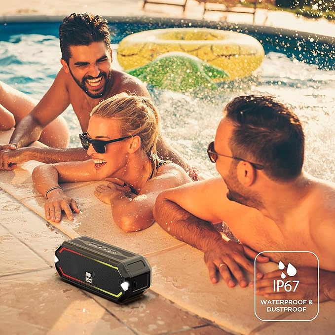 Altec Lansing - HydraJolt Wireless Bluetooth Speaker, Waterproof Portable Speakers with Built in Phone Charger and Lights, Everything Proof Outdoor, Shockproof, Snowproof, 16 Hours Playtime