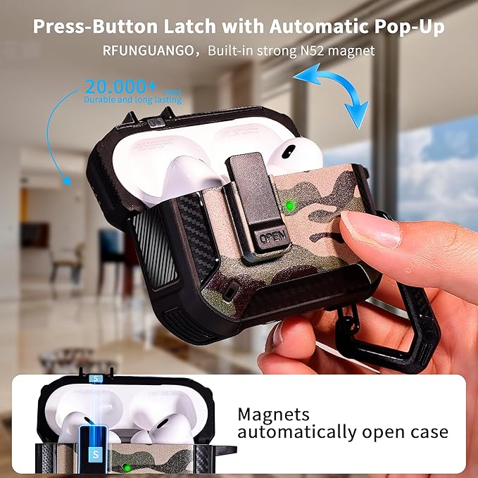 RFUNGUANGO Compatible AirPods Pro 2nd Generation Case with Phone Holder and Compatible Back Magnetic Suction Function, Suitable for AirPods Pro 2 Case, Black+Camouflage
