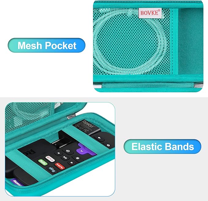 BOVKE Hard Case for Roku Streaming Stick, Roku Remote Case - Extra Pocket, Turquoise