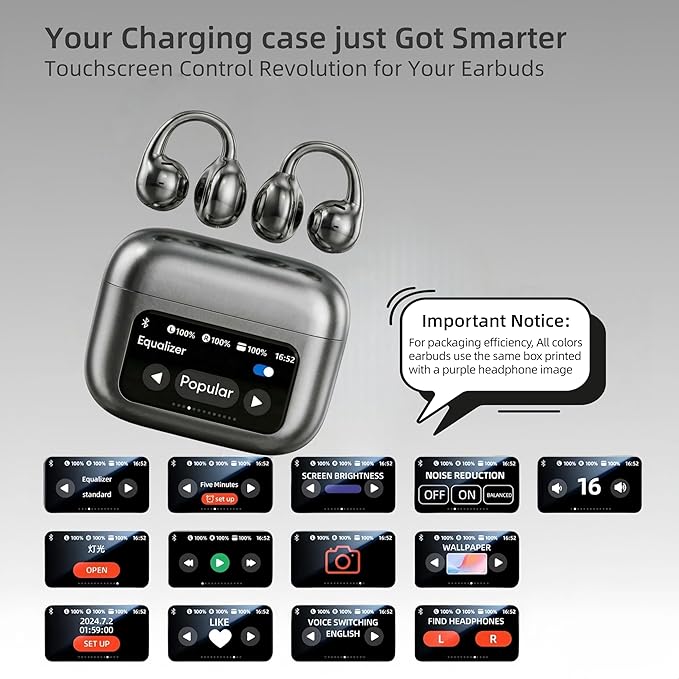 Clip On Earbuds Touch Screen,Wireless Open Ear Headphones with Bluetooth 6.0，50h Battery Life，Lightweight Comfort Sport Earbuds Built-in Mic IPX7 Waterproof Earphones for Running Fitness,black
