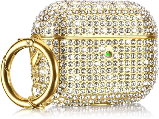 Case for AirPods Pro 2nd Generation, Filoto Cute AirPod Pro 2 Protective Case Cover for Women Girls, Bling Crystal PC Apple Air Pods Pro Cases Accessories with Lobster Clasp Keychain, Gold