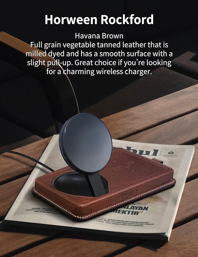 VogDUO 3-in-1 Magnetic Wireless Charger with Leather, 15W Output, 6ft Extension Cables, 18W PD Wall Charger, Compatible with iPhone 16/15/14/13/12, MagSafe Case, AirPods Pro, Apple Watch (Brown)