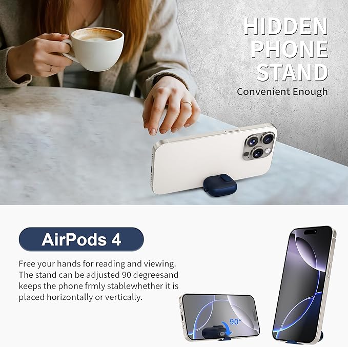 for AirPods 4 Case with Lock,TPU Leather Texture Protective Durability Anti-Lost & Shockproof Protective Cover Accessories with Cleaning Kit in Keychain for Apple AirPods 4 Generation (Midnight Blue)