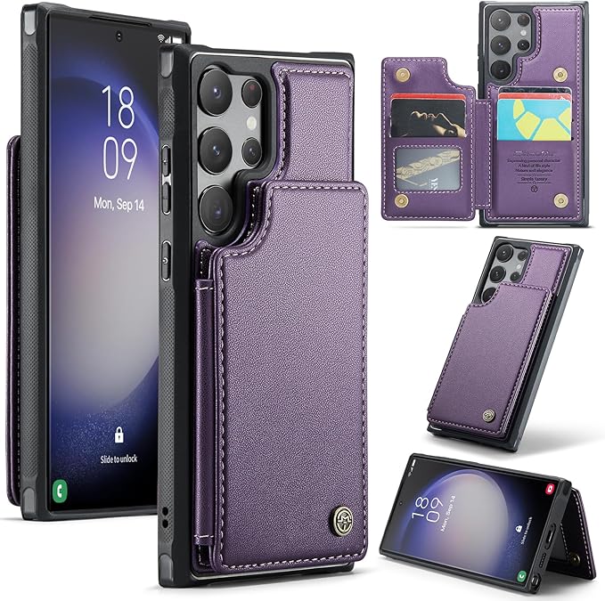 Bemal for Samsung Galaxy S23 Ultra Wallet Case with Card Holder, RFID Blocking, Shockproof Leather Kickstand for Men and Women, Durable Protective Phone Cover for 6.8", Purple