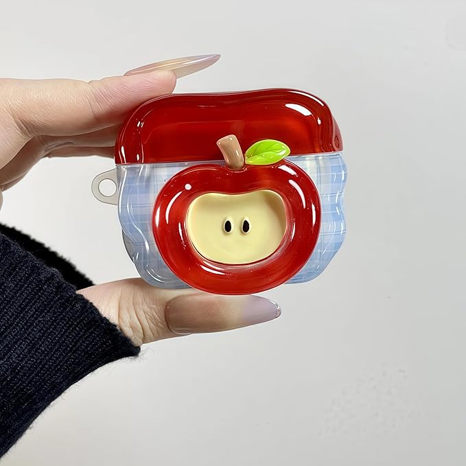 SGVAHY for AirPods 4 Case with Keychain Cute 3D Red Apple Pattern Design Soft Silicone Cover for Women Girls Anti-Fall Shockproof Protective Case for AirPods 4th Generation