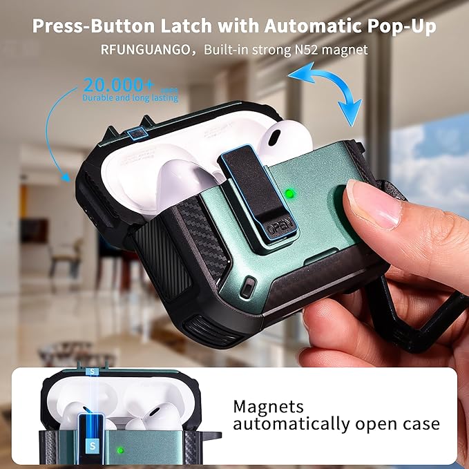 RFUNGUANGO Compatible AirPods Pro 2nd Generation Case with Phone Holder and Compatible Back Magnetic Suction Function, Suitable for AirPods Pro 2 Case, Green