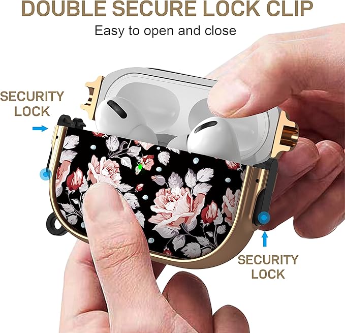 Maxjoy for AirPods Pro 2nd/1st Generation Case with Lock, Flower AirPods Pro 2 Case Lock Protective Hard AirPod Pro Cover for Women Girly with Keychain for Airpod Pro (2023/2022/2019), Rose