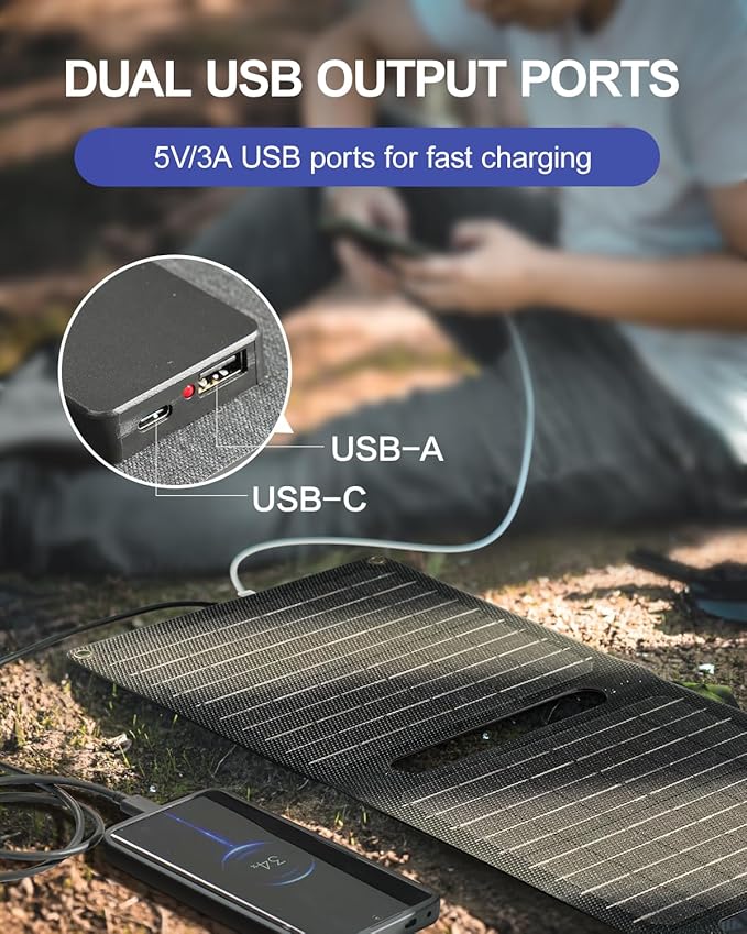 21W Portable Solar Panel, Foldable Solar Panel Charger(5V/3A), IP67 Waterproof for Camping, Hiking, Backpacking, Ultra-Fast Solar Phone Charger with Dual USB Ports for iPhone, iPad, Power Bank