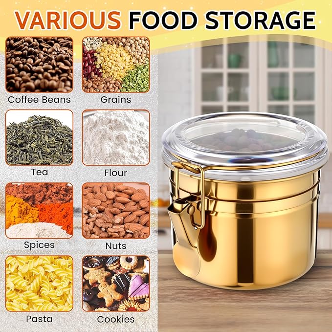 6 Pcs Stainless Steel Food Storage Containers Set Airtight Kitchen Canisters Coffee Jar with Clear Lid and Locking Clamp for Coffee Bean, Tea, Flour, Sugar, Cookie Storage (17 oz)