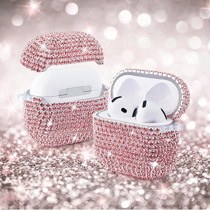VISOOM Cute Jewelry Cases for Airpods 4 Cases 2024 Cover Women, Sparkly Air pods 4 Gen Case Hard TPU Airpod Case 4th Generation Bling Glitter iPods 4 Cas Keychain for iPods Earbuds Airpods 4th-Pink