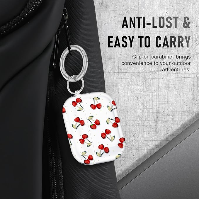 Compatible Airpods Pro 3 Case (2025),Soft Cute Cherry Print Silicone Protective Cases for Apple AirPods Pro 3rd Generation Case,Airpod Pro 3 Cover with Keychain&Cleaner Kit for Women/Girls,Cherry