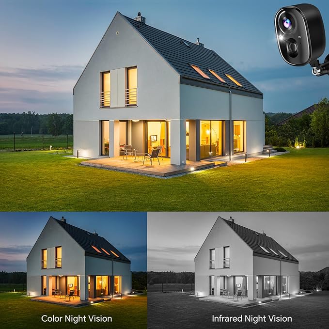 Solar Security Cameras Wireless Outdoor 2K Battery Powered Color Night Vision WiFi Home Camera 2 Way PIR Motion Detection Spotlight Alarm SD/Cloud Storage for Indoor Yard Waterproof