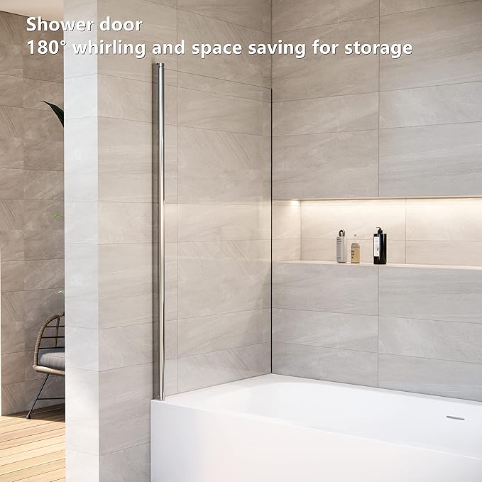 Shower Door Swing Bathtub Screen,30 *W x 55*H in Bathtub Shower,Bathroom Door with Bottom Seal,Liftable and Foldable Glass Door,Rectangular Bathtub Screen