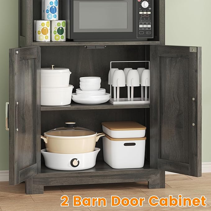 Semoic 55" Farmhouse Kitchen Pantry Cabinet, 5-Tier Pantry Storage Cabinet with 2 Barn Doors and Drawer, Tall Sideboard Buffet Cupboards Storage Shelf for Home Office Use (Brown 12" D x 24" W x 55" H)