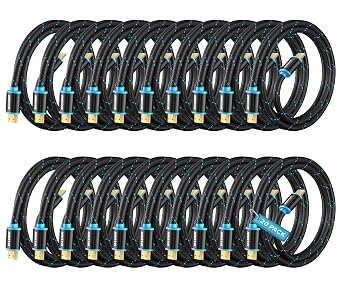 Maximm HDMI Cable 4K 10 Ft, 20 Pack, Braided, 18Gbps, HDMI 2.0, Gold-Plated
