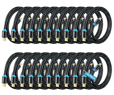 Maximm HDMI Cable 4K 10 Ft, 20 Pack, Braided, 18Gbps, HDMI 2.0, Gold-Plated