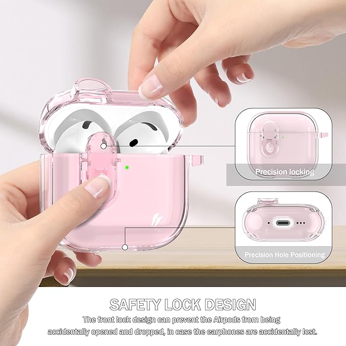 for AirPods 4th Generation Case Cover 2024, Military-Grade Shockproof, Soft TPU Highly Transparent Anti-Yellowing for AirPods 4 Case with Cleaning Kit & Cute Round Buckle, Crystal Pink