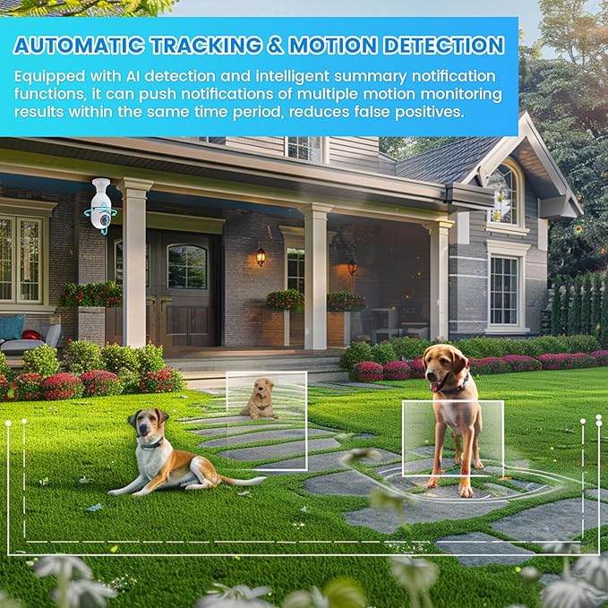 Light Bulb Security Camera, 2 Pack 2K/3MP Outdoor Camera Wireless 2.4G Hz WiFi E27 Camera for Home Security, 24/7 Recording, Motion Detection and Alarm
