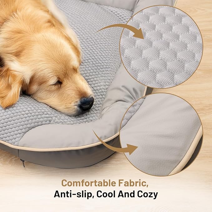 Waterproof Orthopedic Dog Bed for Large Dogs - Cooling PU Fabric, Removable Washable Cover, Small-Size Pet Bed for Dogs & Crate Use
