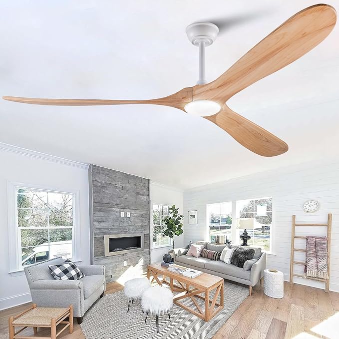 72 Inch Ceiling Fan with Lights and Remote, 3 Wood Fan Blades Ceiling Fan with Quiet Reversible DC Motor Indoor Outdoor for Patios Living Room Bedroom Study